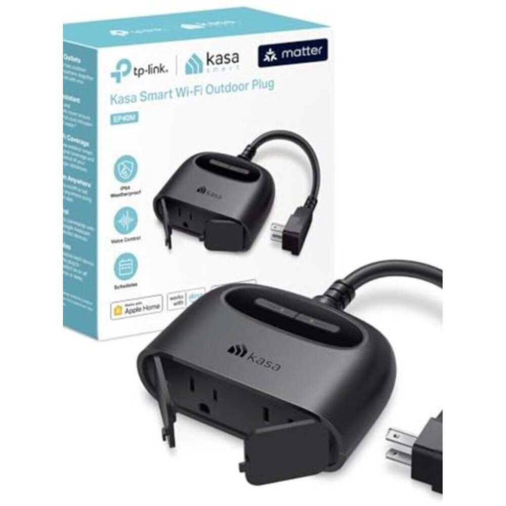 Smart Outdoor Plug, Dual Outlet, IP64 Weather Resistance, Works with